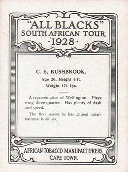 1928 African Tobacco Manufacturers All Blacks South African Tour #NNO Charlie Rushbrook Back
